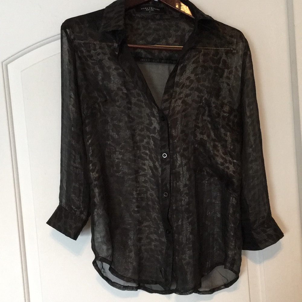 Shimmery black sheer cheetah print blouse